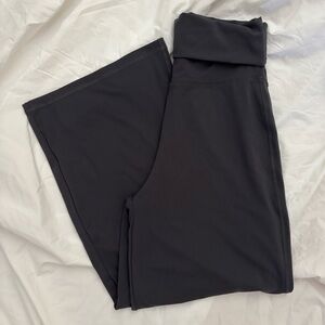 Rewash Wide Leg Fold-Over Waist Pants in Charcoal Black